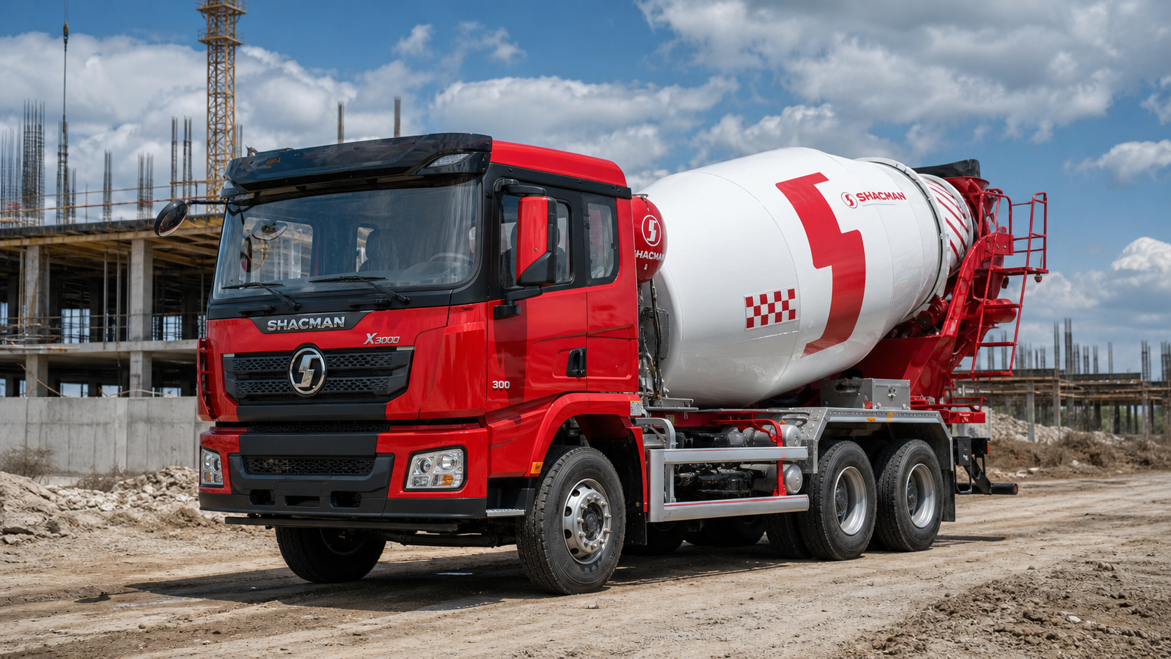 Автобетоносмеситель SHACMAN X3000 6×4 на строительной площадке